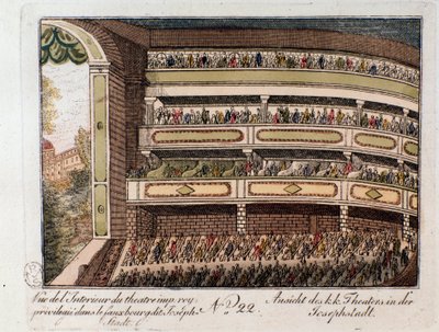 Kilátás a bécsi Josephstadt kerületben található Imperial Színház belsejére. Ausztria (A bécsi Josephstadt kerületi császári színház belső képe, Ausztria) Metszet 1815-ből Magángyűjtemény alkotó: Unknown artist