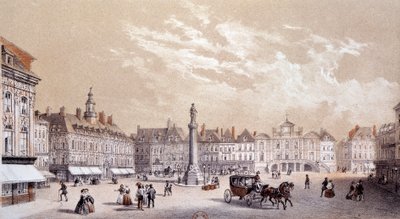 Kilátás Lille városának nagy terére. Metszet a 19. századi Párizsról, B.N. alkotó: Unknown artist