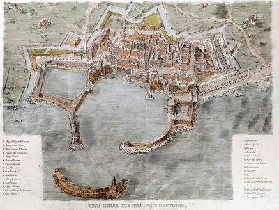 Kilátás a Róma melletti Civitavecchia kikötőjére. 19. század. alkotó: Unknown artist