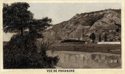 Kilátás Poilvache falura, Vallee de la Meuse, Belgium. A 19. század végének kromolitográfiája. alkotó: Unknown artist