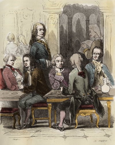 Voltaire a párizsi Procope kávézóban alkotó: Unknown artist