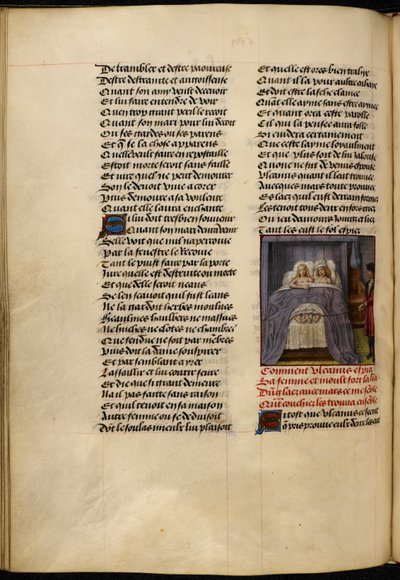 Vulkán felfedezi feleségét, Vénuszt a Mars ágyában, mindketten a láncok csapdájában feküdt Vulcan csapdaként a „Le Roman de la Rose”-ból. alkotó: Unknown artist