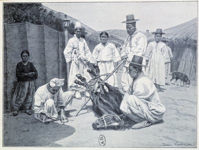 A ló elhozásának módja Koreában - gravírozás alkotó: Unknown artist