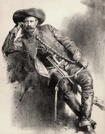 William Frederick Cody - Buffalo Bill néven ismert - Buffalo Bill (1846-1917) portréja, William Cody ezredes - metszet a plakát után. alkotó: Unknown artist
