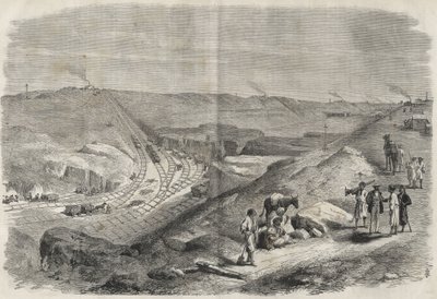 Munka a Szuezi-csatornán 1864 - Építési terület és fúrási munkák a Szuezi-csatornán 1864-ben (Chaluf Tranchee) - alkotó: Unknown artist