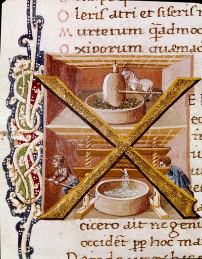 Olajmalomban dolgozik (miniatűr alkotó: Unknown artist