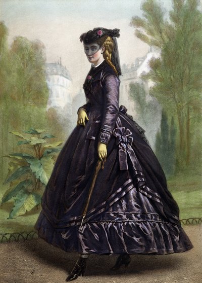 Fiatal nő szigorú és sötét ruhában (özvegy) - litográfia, 19. század közepe alkotó: Unknown artist