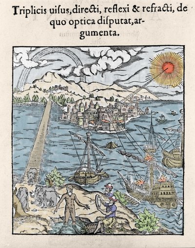 illusztráció az „Opticae Thesaurus”-ban, Alhazen, Abu Ali Al-Hasan Ibn al-Haitham (987-1038 vagy 965-1039?) - iraki matematikus, fizikus és filozófus. 1572 alkotó: Unknown artist