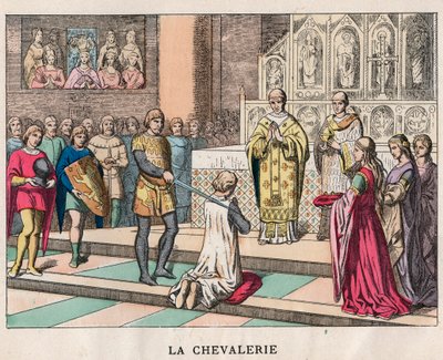 lovaggá ütés - La Chivalerie - Egy lovag megpuhulása - 19. század végi metszet a „” Nos Gires Nationales - Képek és reciták” c. alkotó: Unknown artist