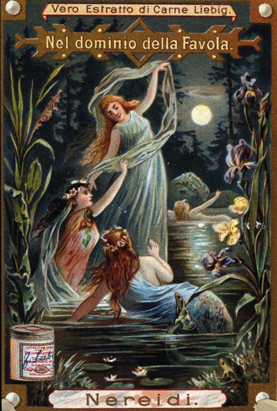 nereidák, tengeri nimfák ábrázolása. 19. századi kromolitográfia alkotó: Unknown artist