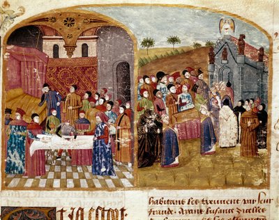Nagy Sándor temetése, a boncolás és a miniatűr temetés, amelyet Quintus Curtius Rufus (1. század) „Nagy Sándor tények könyvéből” vettek. alkotó: Unknown artist