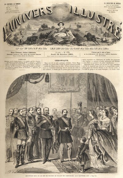 Vilmos porosz király látogatása III. Napóleonnál, a franciák császáránál a franciaországi Compiegne-ban 1861 - I. Vilmos porosz (1797-1888) látogatása Compiegne-ben III. Napóleon jelenléte - Metszet a „” Illusztrous Univerzum” alkotó: Unknown artist