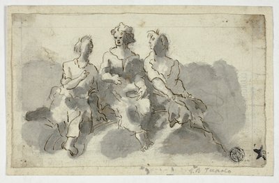 Három ülő alak (recto); ülő férfi profilban (verso) alkotó: Unknown Italian