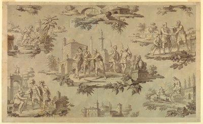 Rajz, karikatúra pamutnyomtatáshoz: Bélisaire élete [La Vie de Bélisaire], 1820 körül. alkotó: Unknown artistUnknown artist