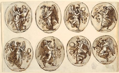 Rajz, mennyezetterv, történelem, Bőség hat oválisban, Herkules és Hebe csarnoka, Palazzo Gessi, Faenza, 1813 alkotó: Unknown artistUnknown artist