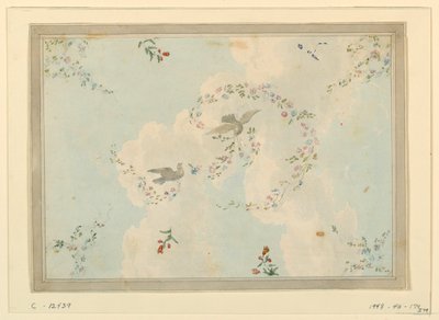 Rajz, mennyezeti díszítés galambokkal és virágfüzérekkel, valószínűleg az előcsarnok számára, 1815-22 alkotó: Unknown artistUnknown artist