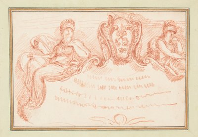 Rajz, mennyezeti részlet két ülő alakkal és címerpajzzsal, 1759-70 körül. alkotó: Unknown artistUnknown artist
