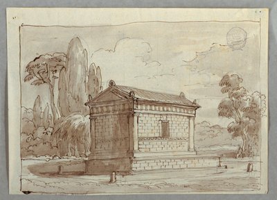 Rajz, Klasszikus templom tájképben, 1805 körül. alkotó: Unknown artistUnknown artist