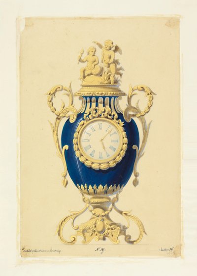 Rajz, Porcelánba állított óra, 1855 körül. alkotó: Unknown artistUnknown artist