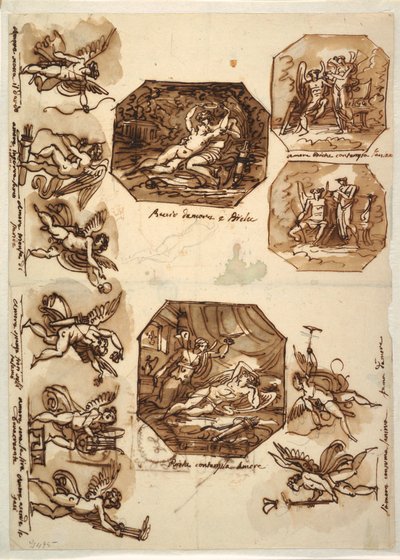 Rajz, Ámor és Psyche: Cupido, 1810-15: Négy oktogon és nyolc rajz Ámorról, 1810-15 alkotó: Unknown artistUnknown artist