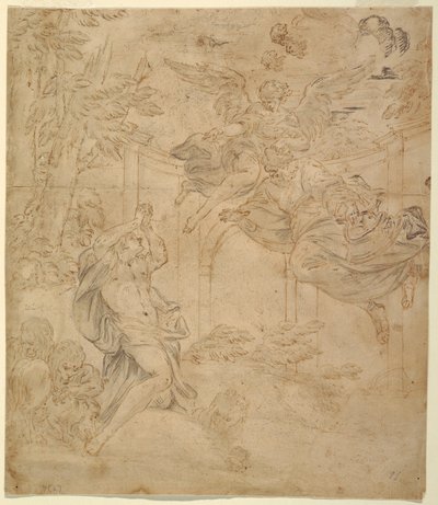 Rajz, Dániel az oroszlán barlangjában, 1630-40 körül. alkotó: Unknown artistUnknown artist