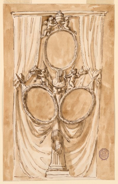 Rajz, VI. Pius pápa és a királyi pár portréjának díszítése, 1790 körül. alkotó: Unknown artistUnknown artist