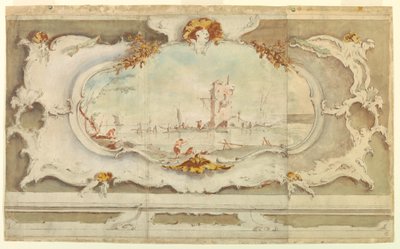 Rajz, díszes kartus tájképpel, 1770 körül. alkotó: Unknown artistUnknown artist