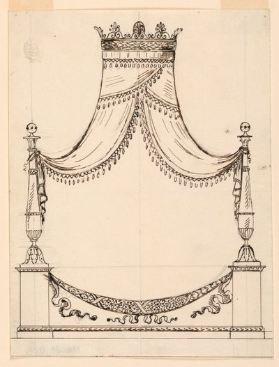 Rajz, ágy tervrajza, 1800 körül. alkotó: Unknown artistUnknown artist