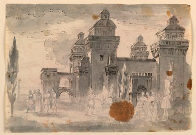 Rajz, színpadkép, kastély nézete, 1810-1820 alkotó: Unknown artistUnknown artist