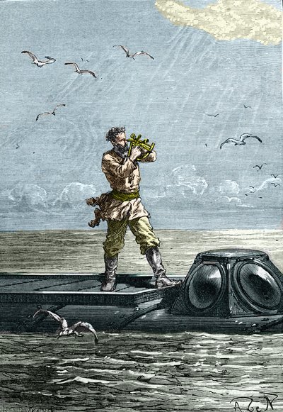 20.000 liga a tenger alatt. Nemo kapitány a „Nautilus” tengeralattjárón. Illusztráció Jules Verne „Húszezer liga a tengerek alatt” című regényéből (Húszezer - 20 000 - 20 000) alkotó: Unknown artist