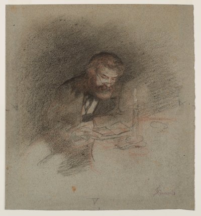 Egy férfi gyertyafénynél olvas alkotó: Unknown artist