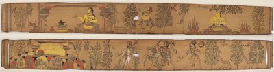 Egy herceg megszorításokat végez (recto); Shiva és követői visszatérnek a Kailash-hegyre (verso), Chandrabhanu és Lavanyavati Upendra Bhanja románcából (1670–1740) alkotó: Unknown artist