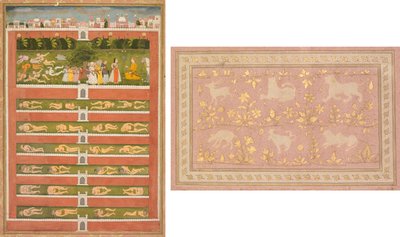Hercegnő és démonok egy nemes előtt: Egy levél egy költői románcból I. Shah Alamhoz (recto); Oroszlán és gazella sablonos jelenetei (verso) alkotó: Unknown artist
