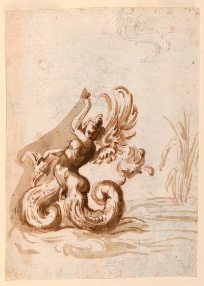 Szárnyas mer Hermafrodita és vázlatok egy tálhoz alkotó: Unknown artist