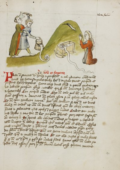 Egy imádkozó nő és egy kígyó egy közeli dombon; Egy férfi, aki fejszével próbál megölni egy kígyót. alkotó: Unknown artist