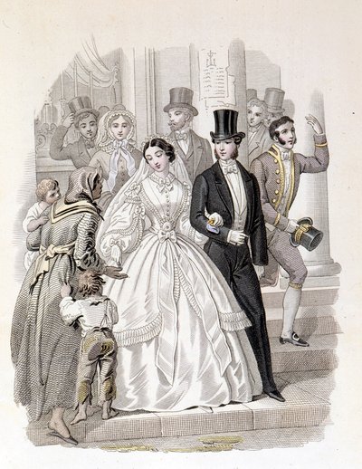 Polgári esküvő, metszet 1860-ból. alkotó: Unknown artist