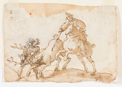 Egy szarvast ölő lovas, Frederick Barbarossa császár és Ubaldo Ubaldini szarvasvadászatának előzetes terve alkotó: Unknown artist