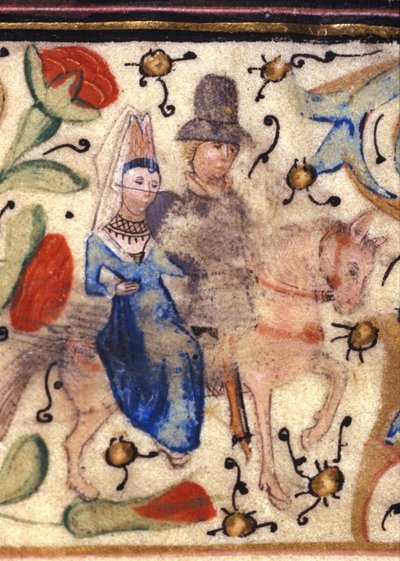 Egy lovag és hölgye: 14. századi francia világítás Petrarch (Francesco Petrarca) kéziratából. Biblioteca comunale di Rimini. alkotó: Unknown artist
