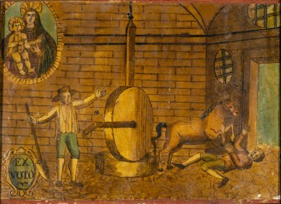 Egy ló által megdöntött ember, ex voto a 18. század végéről. alkotó: Unknown artist