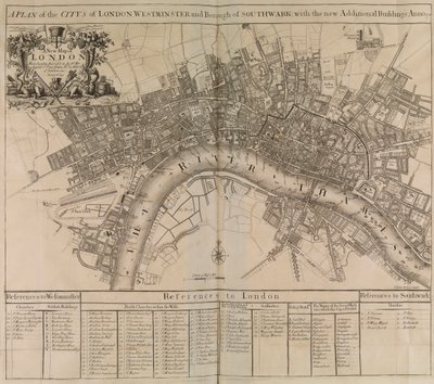 London városának, Westminster, Southwark kerületének és a Temze folyónak a térképe. alkotó: Unknown artist