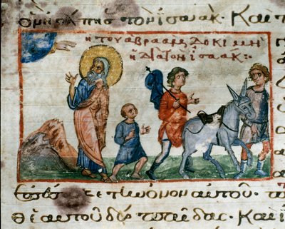 Ábrahám megkapja Isten parancsát, hogy menjen a Mória-hegyre, hogy feláldozza fiát, Isaac miniatűrt a „Codex de l