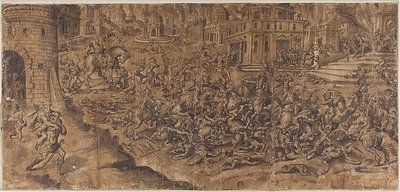 Aeneas elhagyja a lángoló Trója városát alkotó: Unknown artist