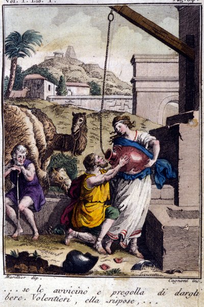 Agar a kúthoz: odamegyek hozzá, és megkérem, hogy adjon inni. Ő válaszol... Metszet a 19. század elejéről. alkotó: Unknown artist