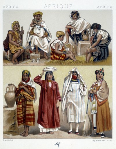 Algéria és Tunézia, népszerű jelmezek – Racinet „” Le costume historique” című könyvében alkotó: Unknown artist