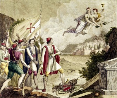 Az oszmán uralom alatti Görögország nacionalista érzésének újjáéledésének allegóriája, amely a görög függetlenségi háborúhoz (1821-1830) vagy a görög forradalomhoz vezetett. alkotó: Unknown artist