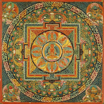 Oltárasztal Amitájusz, a Végtelen Élet Buddhája mandalájával alkotó: Unknown artist