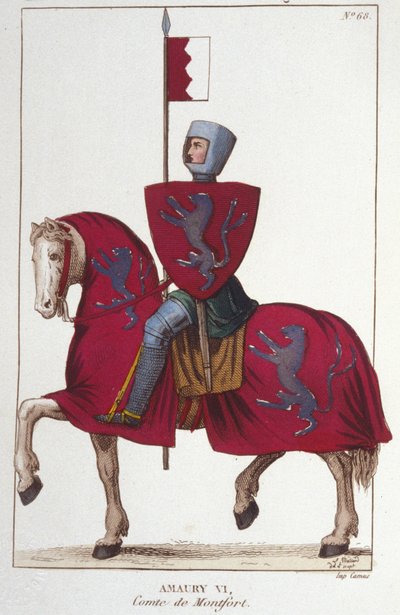 VI. Amaury, Montfort grófja (1192-1241) elvesztette apja, IV. Simon hódításainak egy részét. Az erődöt, és átengedte a déli jogait VIII. Lajos francia királynak. Metszet 1830-ból. alkotó: Unknown artist