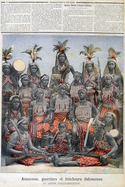 Amazonok, harcos és dahomei fétisherek (a mai Beninből), az akklimatizáció kertjéből – a „Le Petite Journal” 1891.02.28-i kiadványában alkotó: Unknown artist