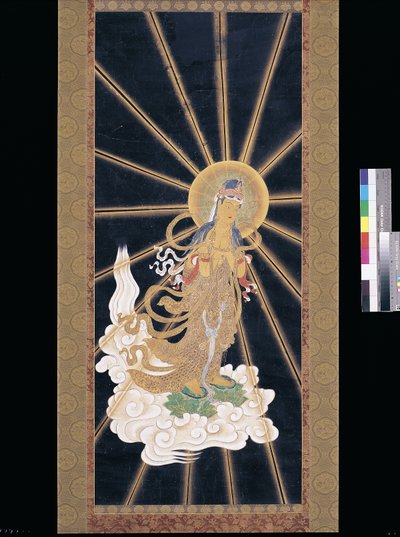 Amitabha (Amida) Triad Descending From Heaven (pigment a konshi-n (kék rizspapír)) alkotó: Unknown artist