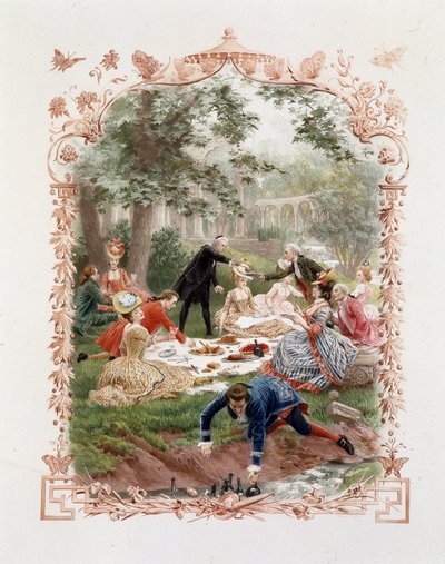Arisztokrata piknik a versailles-i kastély kertjében alkotó: Unknown artist